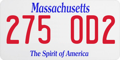 MA license plate 275OD2