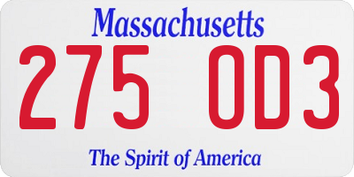 MA license plate 275OD3