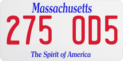 MA license plate 275OD5