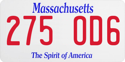 MA license plate 275OD6