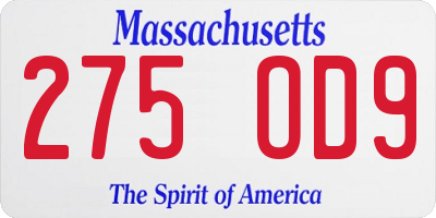 MA license plate 275OD9