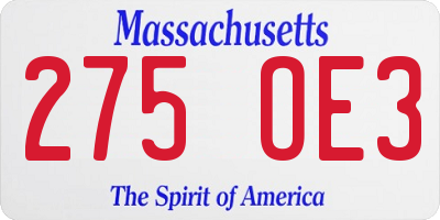 MA license plate 275OE3
