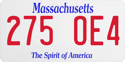 MA license plate 275OE4