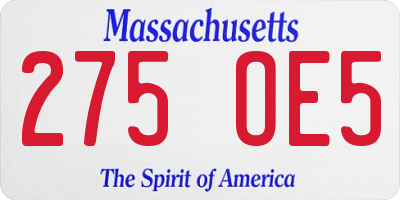 MA license plate 275OE5