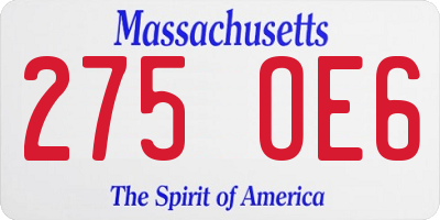 MA license plate 275OE6