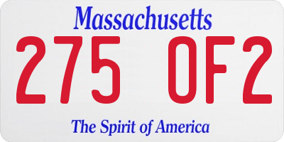 MA license plate 275OF2