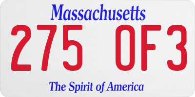 MA license plate 275OF3