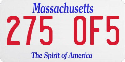 MA license plate 275OF5
