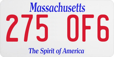 MA license plate 275OF6