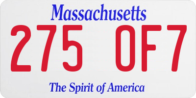 MA license plate 275OF7
