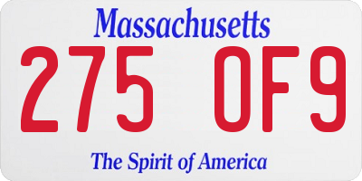 MA license plate 275OF9