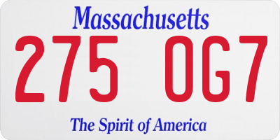 MA license plate 275OG7