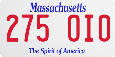 MA license plate 275OI0