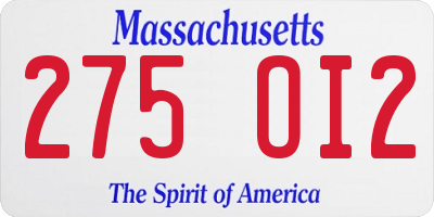 MA license plate 275OI2