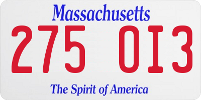 MA license plate 275OI3
