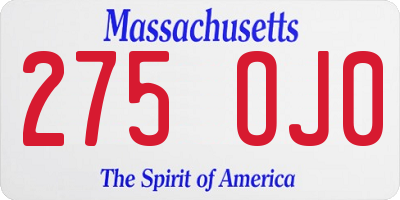 MA license plate 275OJ0