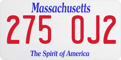 MA license plate 275OJ2