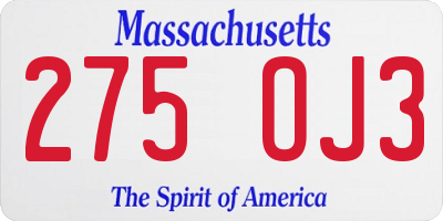MA license plate 275OJ3