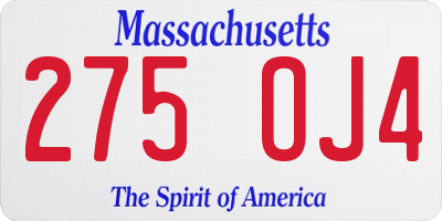 MA license plate 275OJ4