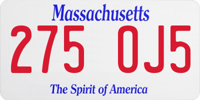 MA license plate 275OJ5