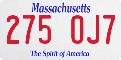 MA license plate 275OJ7