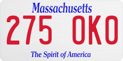 MA license plate 275OK0