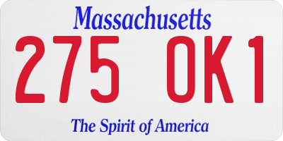 MA license plate 275OK1