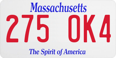MA license plate 275OK4