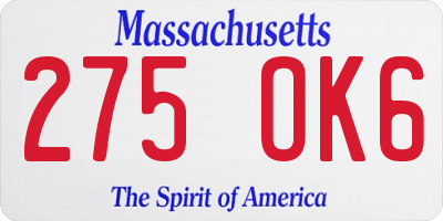 MA license plate 275OK6