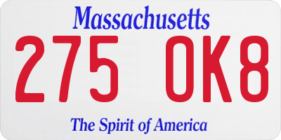 MA license plate 275OK8