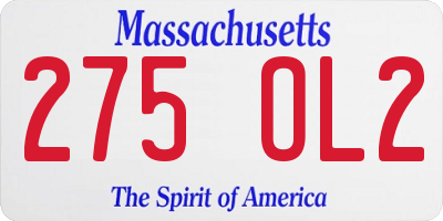 MA license plate 275OL2