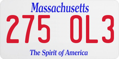 MA license plate 275OL3