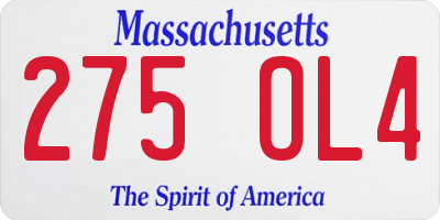 MA license plate 275OL4