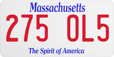 MA license plate 275OL5