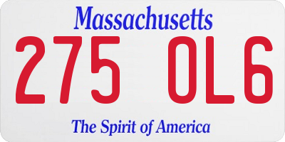 MA license plate 275OL6