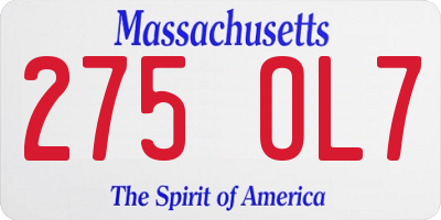 MA license plate 275OL7