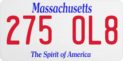 MA license plate 275OL8