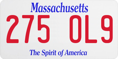 MA license plate 275OL9