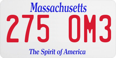 MA license plate 275OM3