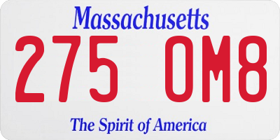 MA license plate 275OM8