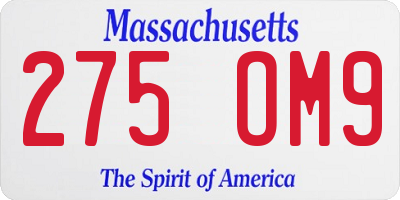 MA license plate 275OM9