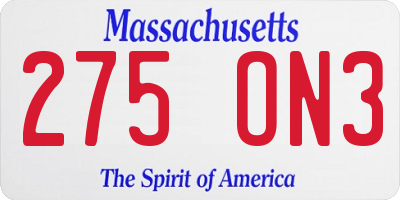 MA license plate 275ON3