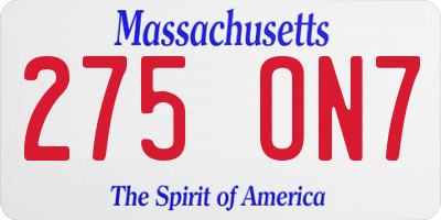 MA license plate 275ON7