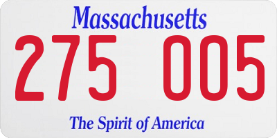MA license plate 275OO5