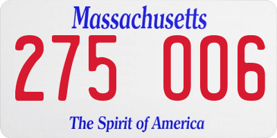 MA license plate 275OO6