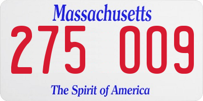 MA license plate 275OO9