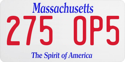 MA license plate 275OP5