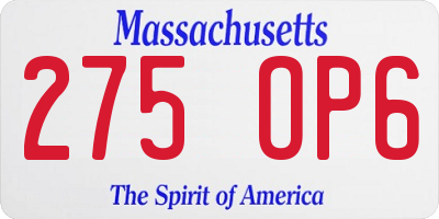 MA license plate 275OP6