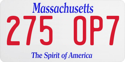 MA license plate 275OP7