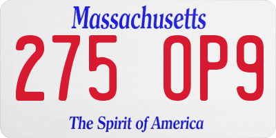MA license plate 275OP9